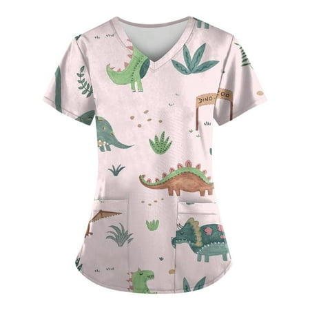 

Yubatuo Women Plus Size Scrubs Top with Pockets V-Neck Short Sleeve Animal Print Work Blouse for Women Pink 5XL