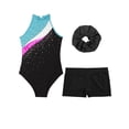thumbnail image 7 of iiniim Kids Girls Sleeveless Gymnastic Leotard with Athletic Shorts Hair Scrunchie Biketard Dance Outfits Tracksuit Lake Blue&Black 16, 7 of 7