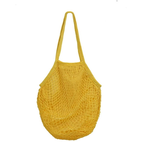 Reusable Cotton Mesh Grocery Bags Foldable Long Handle Net Tote Bags for Farmers Market Shopping, Fruit and Vegetable Bags