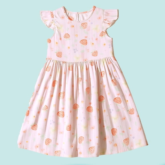 SGFCWSX Girls Dress Flutter Sleeve Floral Print Crew Neck Summer Casual A-Line Dress for Teens Pink Size 13