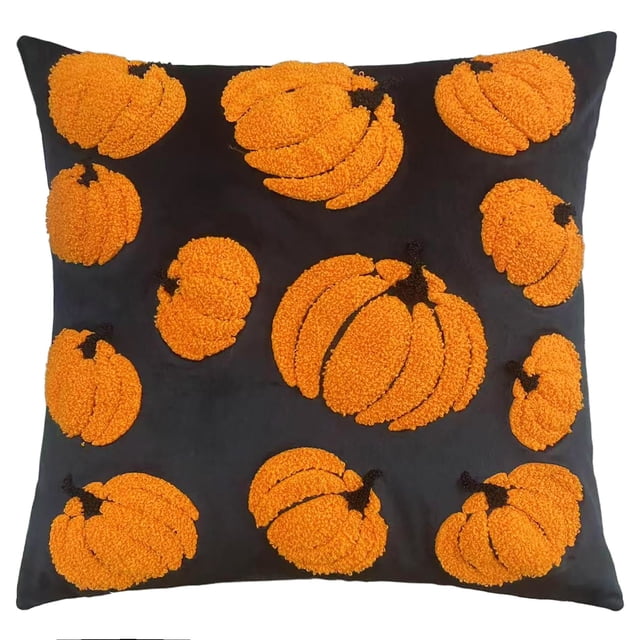Housse de Coussin Citrouille d'Halloween Décorative pour Maison 45x45cm Housse de Coussin Décorative