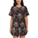 thumbnail image 1 of Balery Skull and Red Roses Conjunto de Pijama para Mujer con Estampado, Dos Piezas de Manga Corta y Shorts, Ropa de Dormir Suave con Cuello Redondo y Bolsillos-Medium, 1 of 6