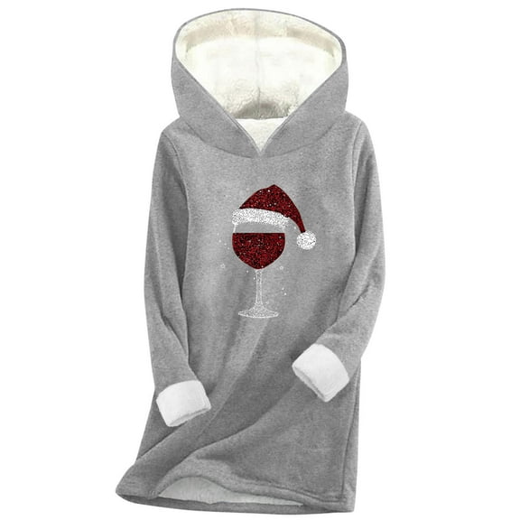 Women Fall Clothes Round Neck Pullover Sweatshirt Long Sleeve Hoodies Wine Glass Print Christmas Top Fall Fashion Must Haves My Items