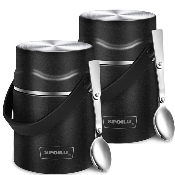 2Pack 21oz Thermos Food Containers for Hot Food, Soup Thermos with Foldable Spoon, Stainless Steel Vacuum Insulated Food Jar, Leak-Proof, Keep Hot Cold