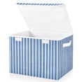 thumbnail image 2 of Blue and White Shirt Fabric Stripes Foldable Storage Bin with Lid and Handle Collapsible Storage Box 16.5 x 12.6 x 11.8 inches, 2 of 7