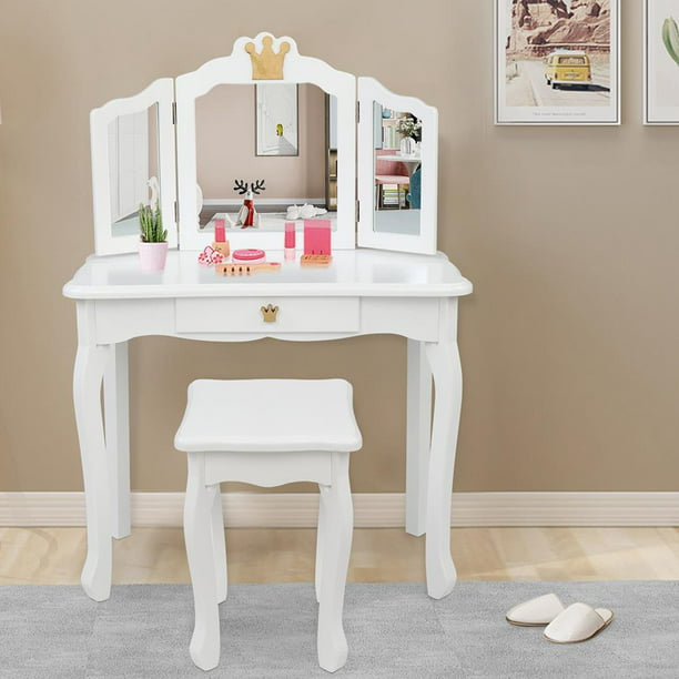 Winado Kids Vanity Table And Chair, Wooden Toddler Vanity Set