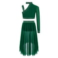 thumbnail image 3 of SiiRoh Girls 2-Piece Ballet Lyrical Dance Outfit Set Single Long Sleeve Crop Tops with Mesh Skirts Green 16, 3 of 6