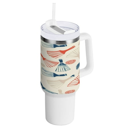 

40 Oz Car Handle Water Bottle 10.8x3.85 Inch Handle And Straw Travel Water Bottle Reusable Stainless Steel Water Bottle Coloured Badminton