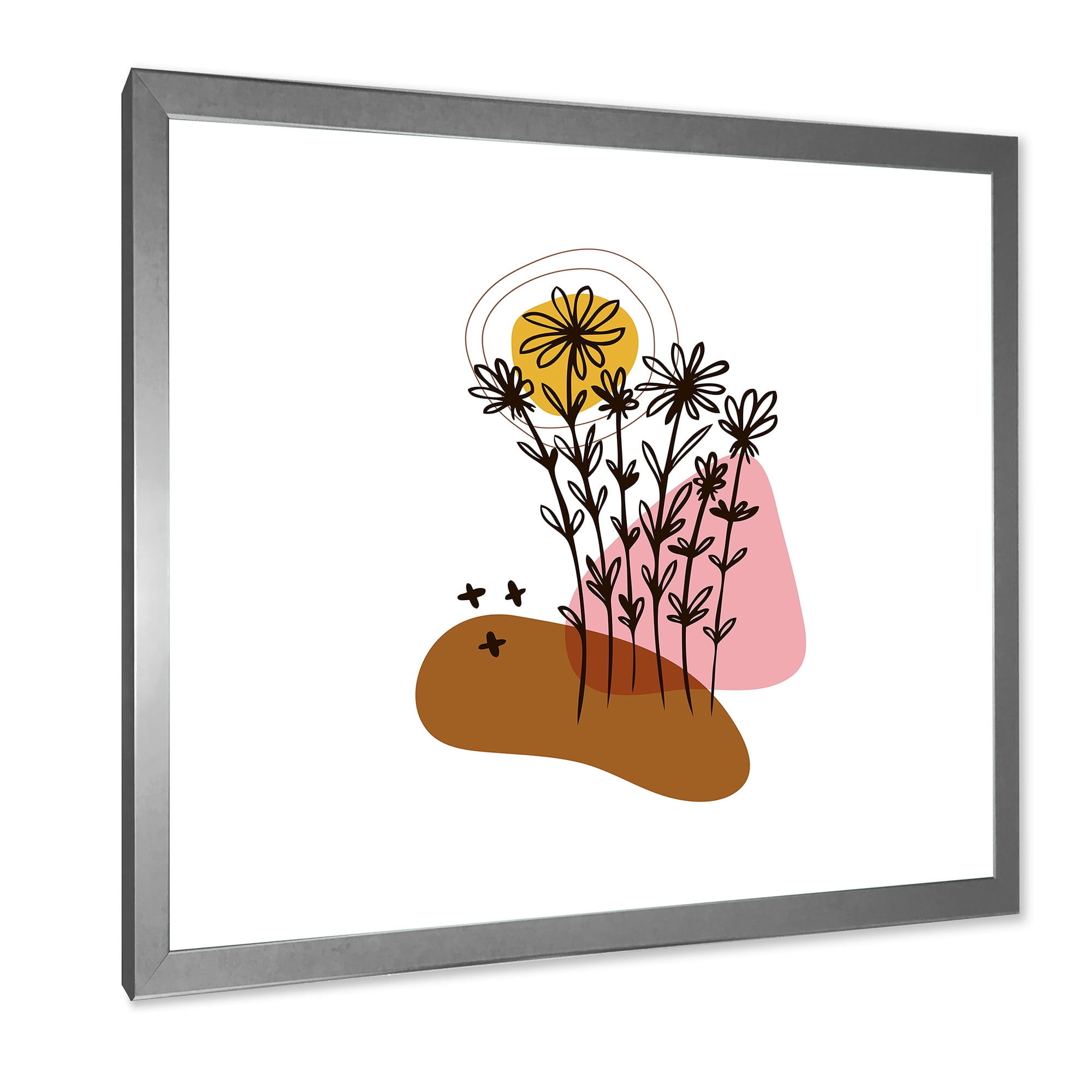 Designart 'Abstract Flowers Plants With Elementary Shapes I' Modern Framed Art Print