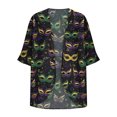 thumbnail image 5 of TaTaai Women's 3/4 sleeve printed chiffon top, sun protection, casual fashionable, Mardi Gras vibe, breathable lightweight, versatile for layered looks & casual gatherings Gift, 5 of 5