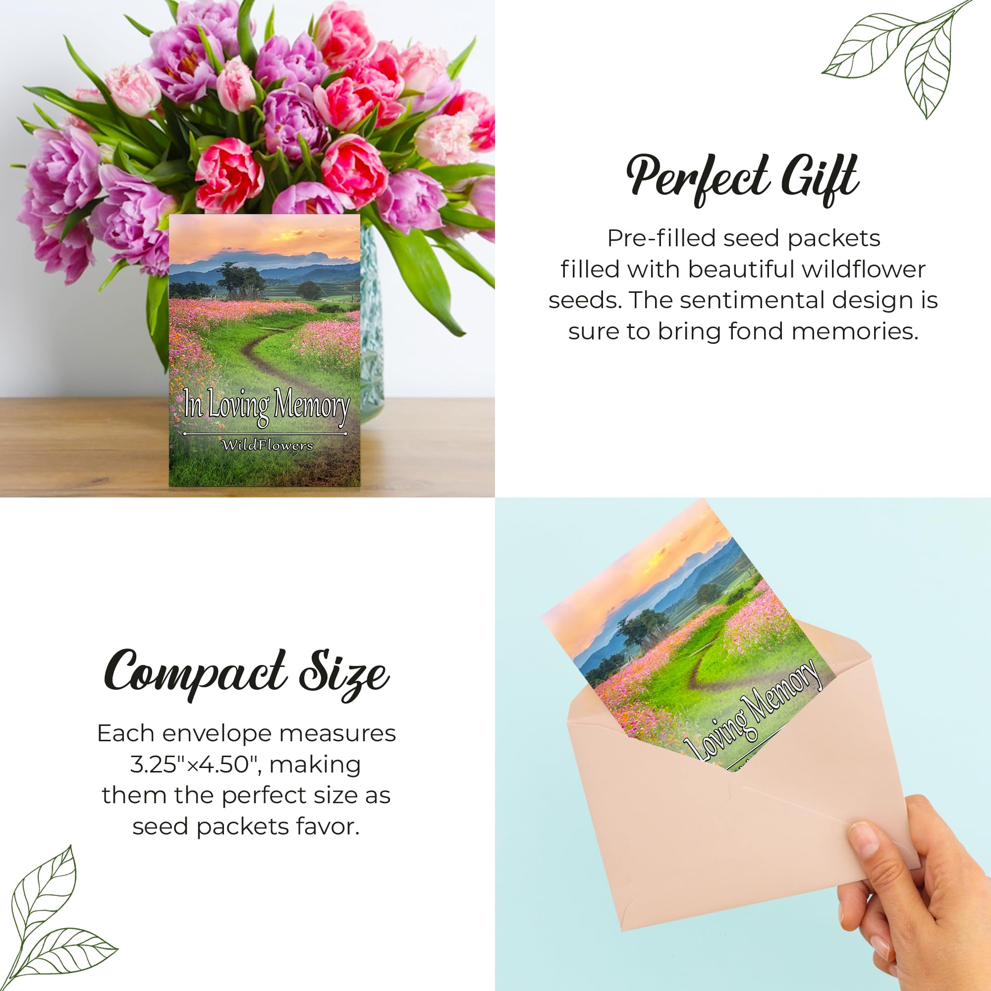 Pack of 20 Pre-Filled Seed Mix Packet Wildflowers Plant for Funerals, Memorial Services "in Loving Memory Flower Path" Also Serves Thank You Celebration of Life Favors Plant Seeds Year-Round