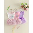 thumbnail image 3 of RUINIXCW Baby Girl First Birthday Cake Mesh Outfit 1st Birthday Clothes One Years Old Rainbow Sprinkles Fly Sleeve Romper Tulle Tutu Skirt Headband 3 Piece Set, 3 of 9