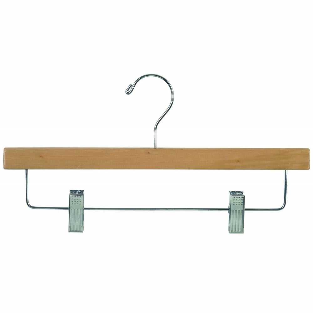 International Hanger Wooden Bottom Hanger w/Clips, Natural Finish with