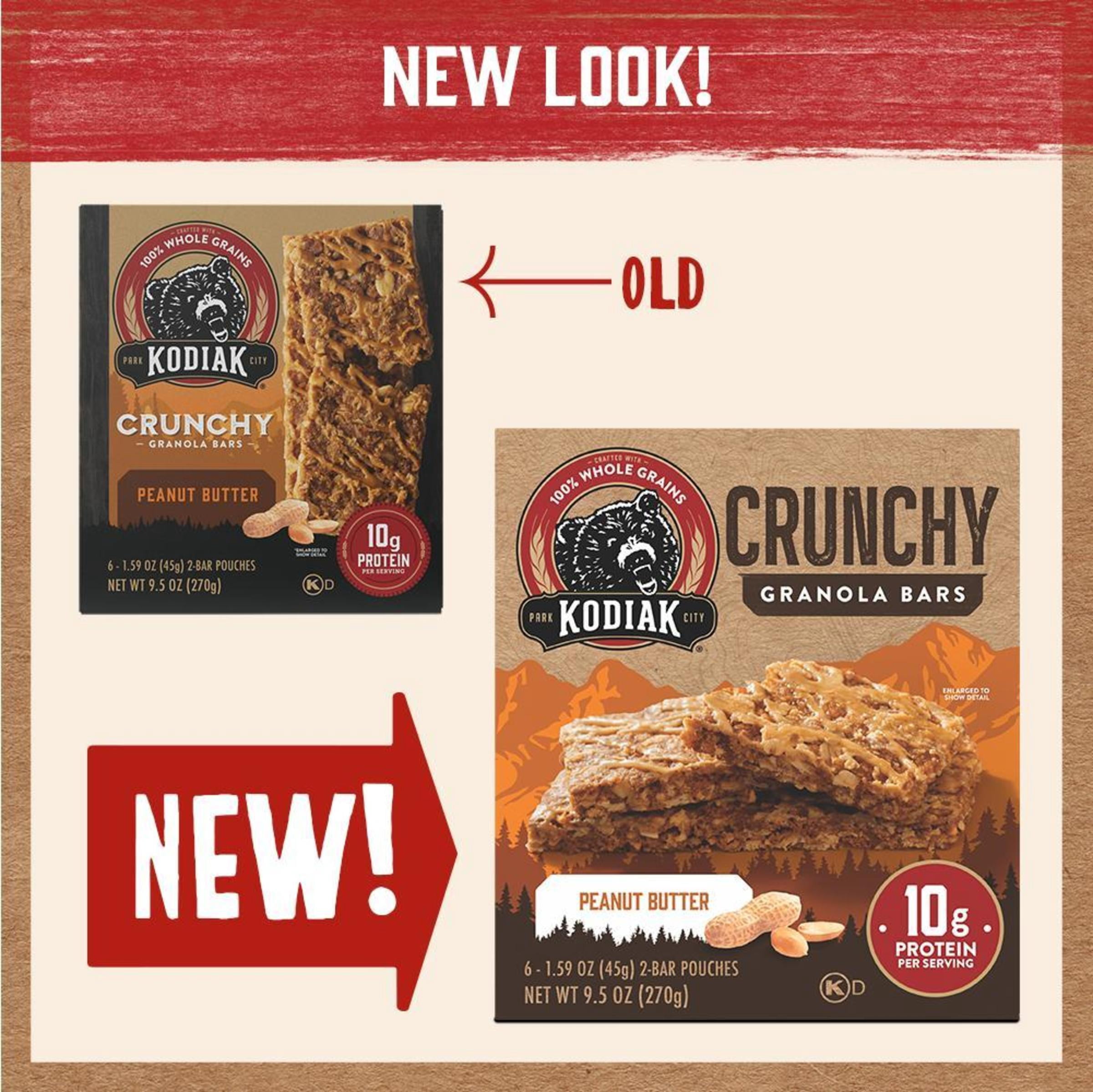 (3 pack) Kodiak Protein-Packed Peanut Butter Crunchy Granola Bars, 1.59 oz, 6 Count Cardboard Box