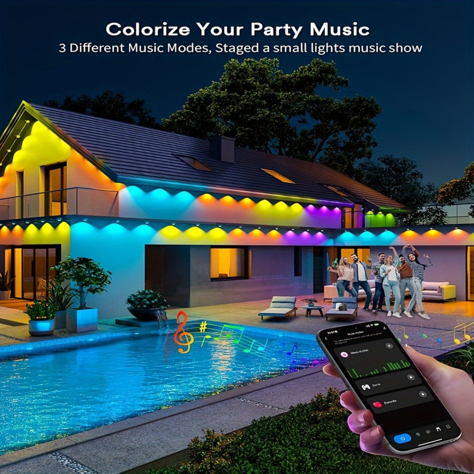 PUCACHI 200ft Permanent Outdoor Christmas Lights Smart Outdoor Light, App and Remote Control Dual Control, IP67 Waterproof, RGBIC Lights for Patio, Eaves, Party Decoration