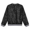 thumbnail image 6 of YONGHS Kids Girls Sparkly Sequins Baseball Coat Long Sleeve Disco Dance Party Bomber Jacket Black 10, 6 of 7