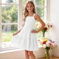 thumbnail image 2 of ASEIDFNSA Girls Sleeveless Ruffle Dress with Tiered Hem Smocked Bodice and A Line Fit (White,7-8 Years), 2 of 3