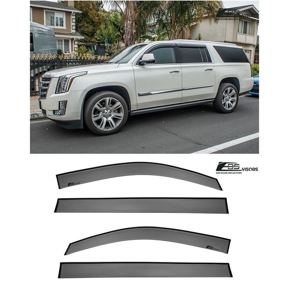 Extreme Online Store Replacement For 2015-2020 Chevrolet Suburban | Cadillac Yukon XL | Cadillac Escalade ESV Models EOS Visors 3D Wavy Style SMOKE TINTED Side Vents Rain Guard Window Deflectors