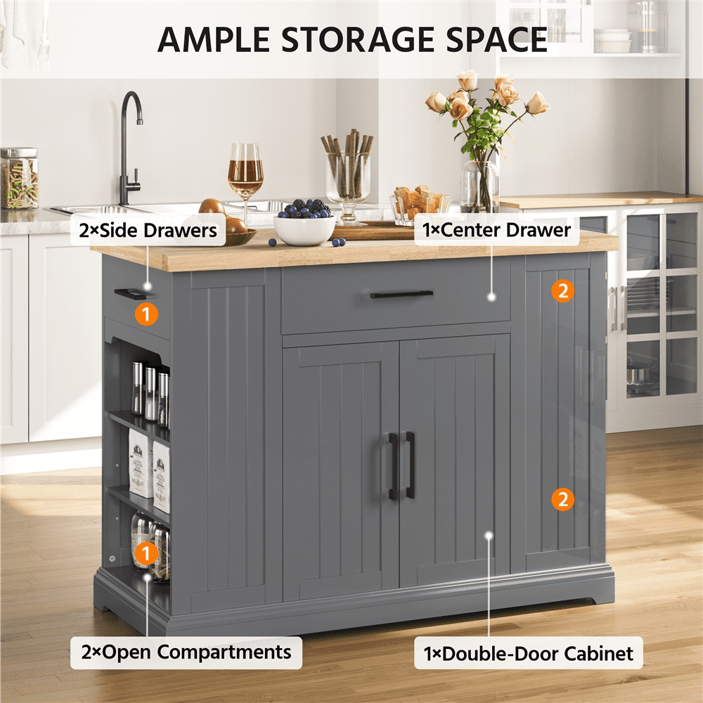 Alden Design Modern Kitchen Islands with Drawers, Engineered Wood Dark Gray, 36 in