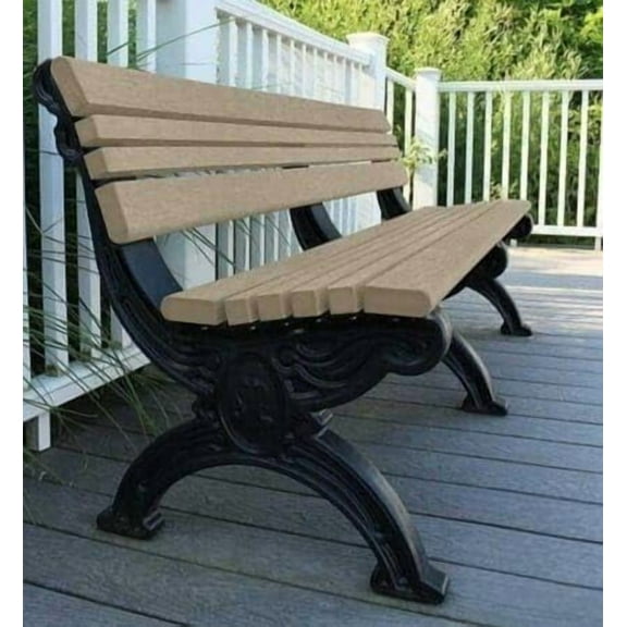 Sturdy Essentials Cambridge 6 Foot Outdoor Park Bench – 100% Recycled Polywood Outdoor Bench with Cast-Iron Frame – Durable, Weather-Resistant, Outdoor Seating for Parks & Gardens - Charcoal