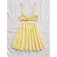 thumbnail image 2 of Women's Vacation Light Yellow Waist Hollow V-Neck Spaghetti Strap Summer Dress Set, 2 of 10