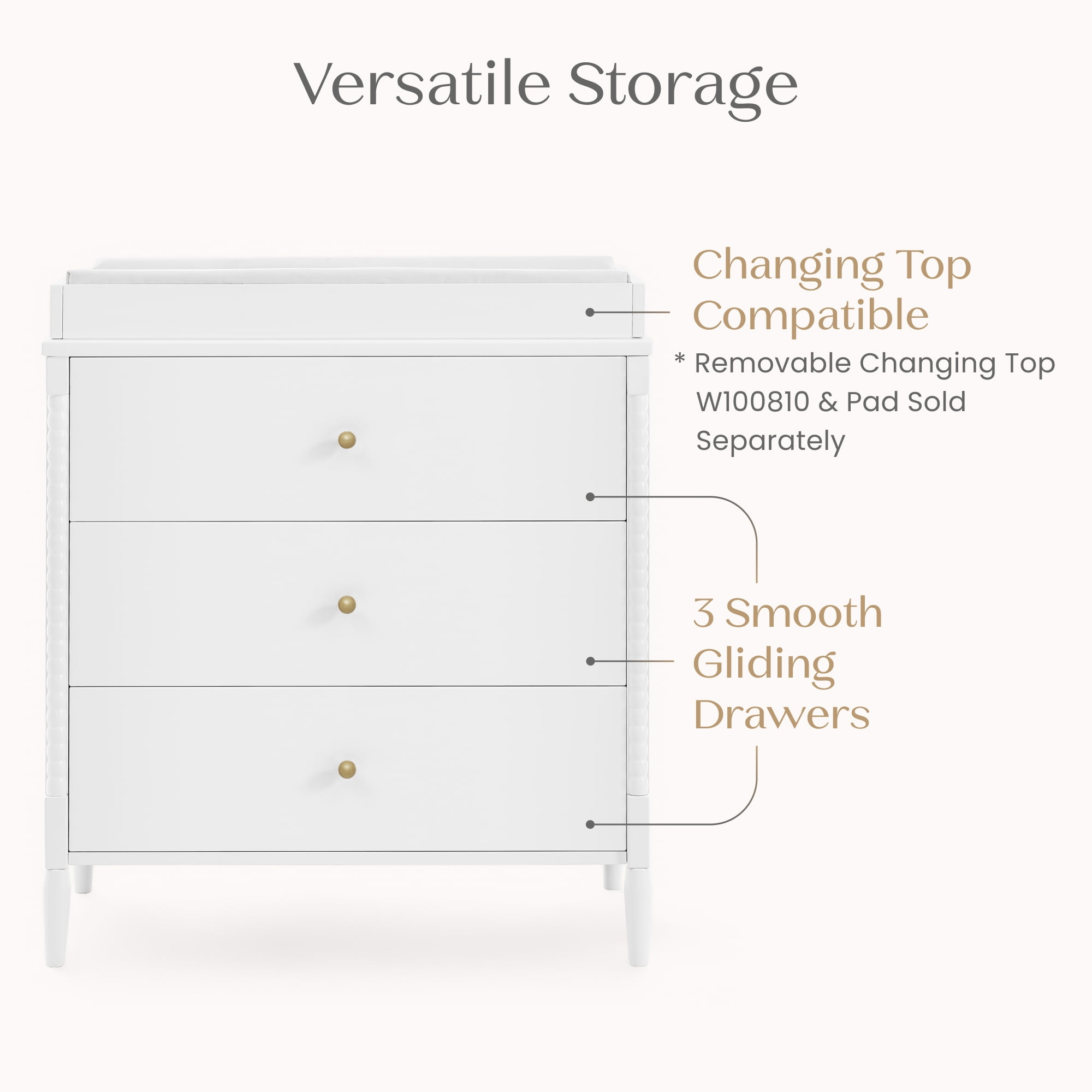 Delta Children Lily 3 Drawer Dresser with Interlocking Drawers, Bianca White