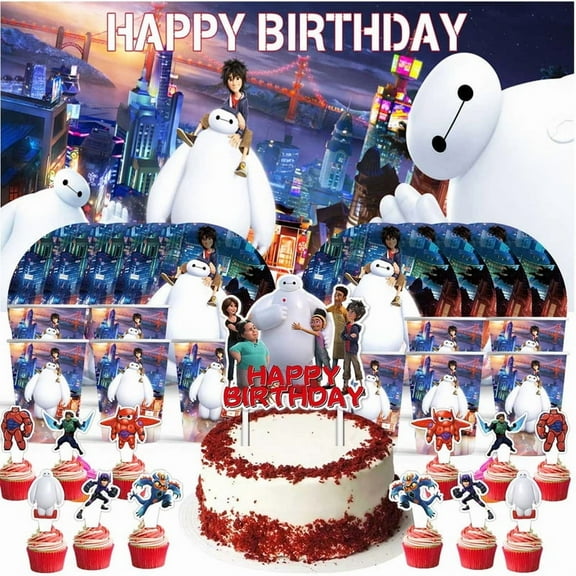 Baymax Hero Birthday Cups Party Supplies Decor Backdrop Paper Plates Fans Decorations Banner