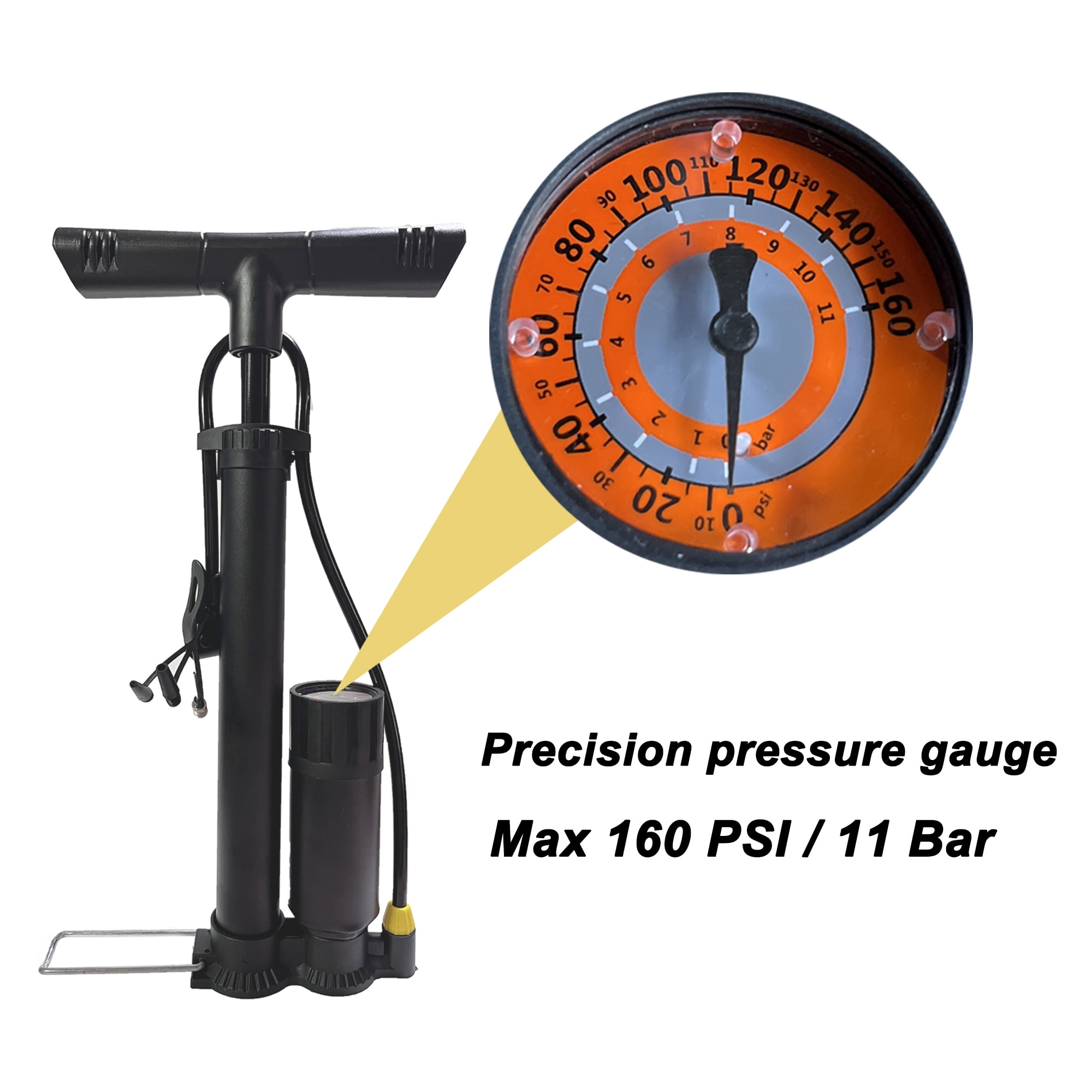Schanno Bike Pump, Air Pump with 160 PSI High Pressure Gauge Bicycle Floor Pump with Schrader and Presta Valve for Bike Tires, Balls, Balloons