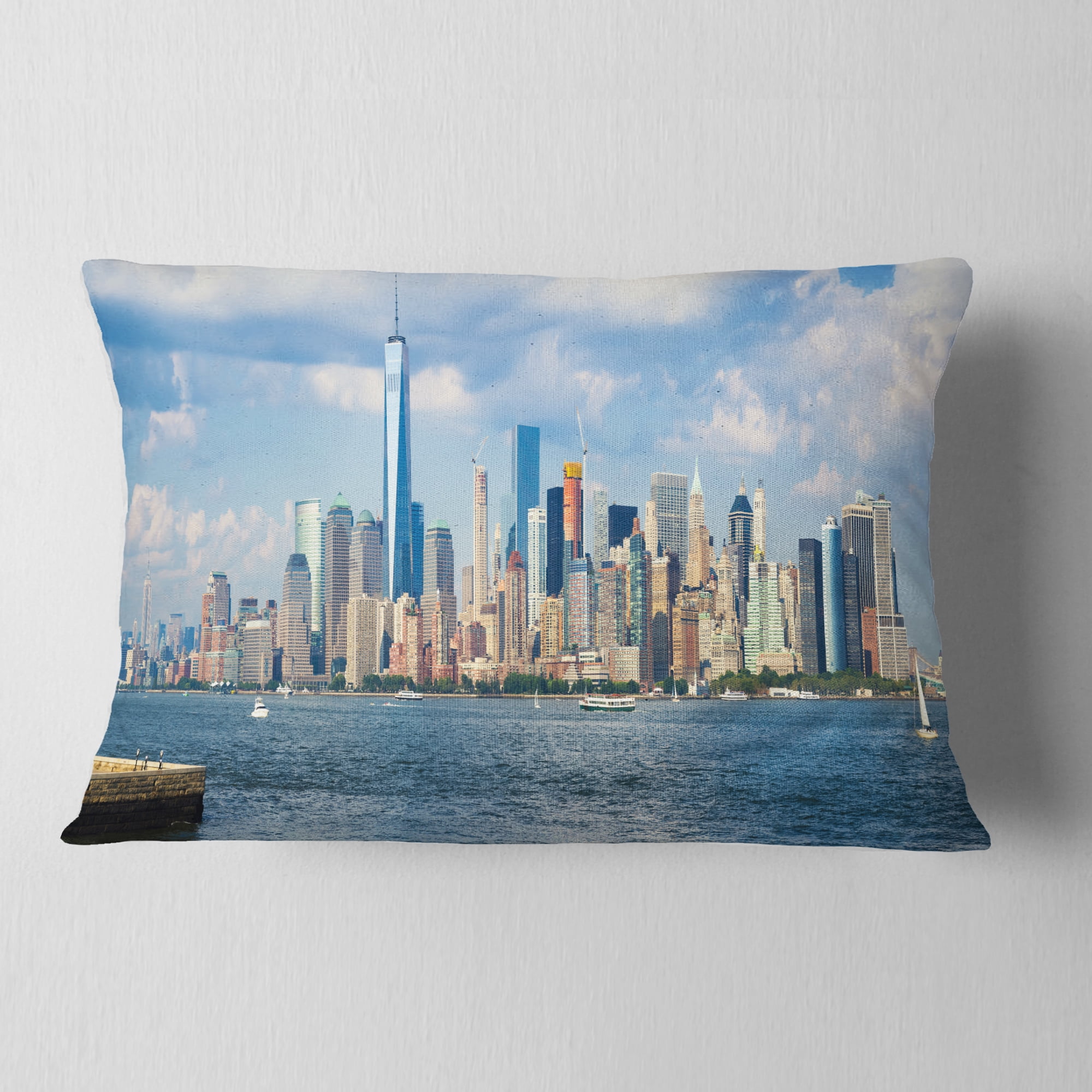 Designart Lower Manhattan Skyline Panorama - Cityscape Throw Pillow - 12x20