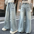thumbnail image 6 of LRen Girls Wide Leg Jeans,High Waisted Flared Denim Pants For Teen Girls Embroidered Back Pockets Distressed Wide Leg Casual Jeans Comfortable Stretch Soft Fabric Everyday Wear 8-10 Years,Z11-Blue, 6 of 7