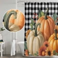 thumbnail image 5 of Orange Pumpkins Fall Shower Curtain, Waterproof Shower Curtains for Bathroom, Plaid Thanksgiving Maple Leaf Washable Fabric Bathtub Curtain Set Bath Decor with 12 Hooks 72"x78", 5 of 8