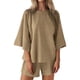 thumbnail image 1 of Conjunto de ropa de estar por casa de 2 piezas para mujer: tops de manga 3/4 y pantalones cortos con cintura elástica, poliéster suave, ropa informal para casa/vacaciones, tallas S-XXL, 1 of 4