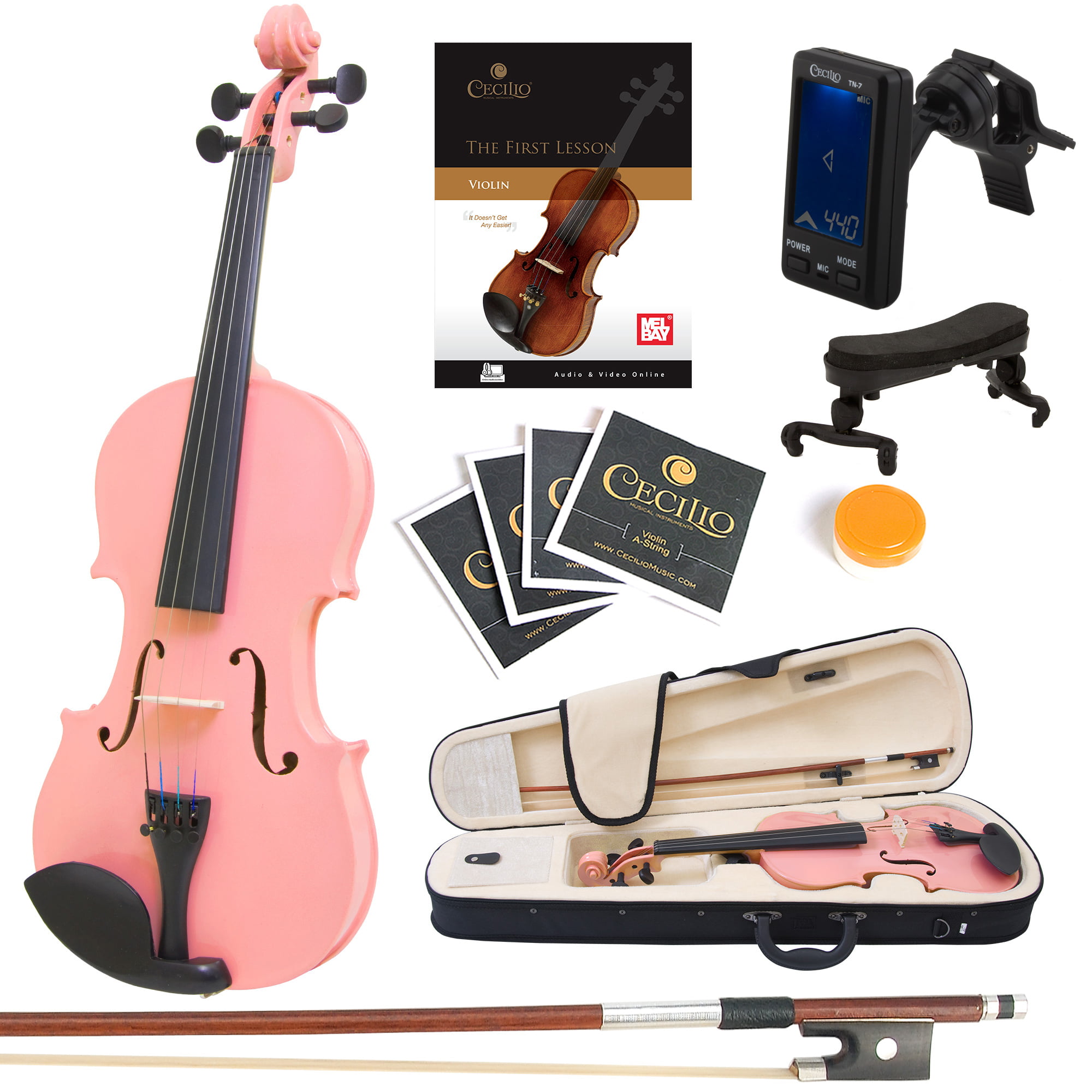 Baosity 1 Set Solidwood Pink 4/4 Full Size Violin Fiddle with Storage Case Bow Rosin 