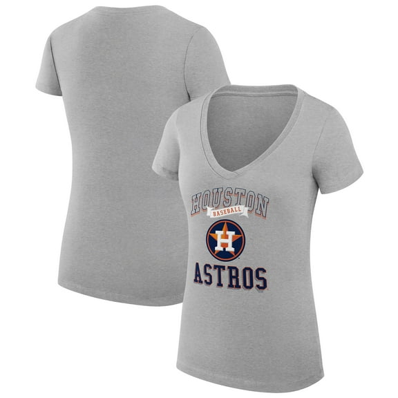 Women's G-III 4Her by Carl Banks Heather Gray Houston Astros Super-Slim Fit Lightweight Team Logo Graphic V-Neck T-Shirt