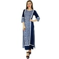 thumbnail image 1 of Bimba Women Blue Rayon Long Straight Kurta Pannel Kurti Formal Ethnic Blouse, 1 of 7