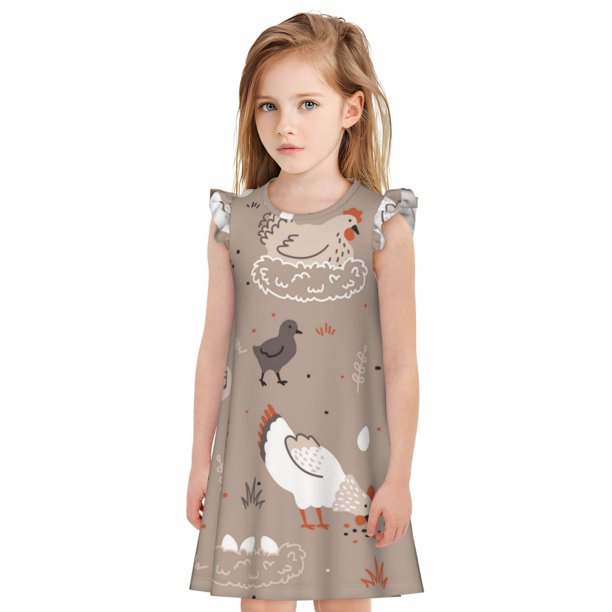Fotbe Chicken Vestido de Dormir para Niñas de 3 a 10 Años, Mangas Cortas, Estilo Princesa, Pijama Camisón con Mangas Voladas-XX-Large