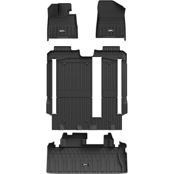 3W Floor Mats and Cargo Liner For Fit Toyota Sienna 2021-2024 8 Seat TPE All Weather Custom Fit Floor Liner & Cargo Mats for Sienna Only 8 seat 1st, 2nd and 3rd Row and Trunk, Black