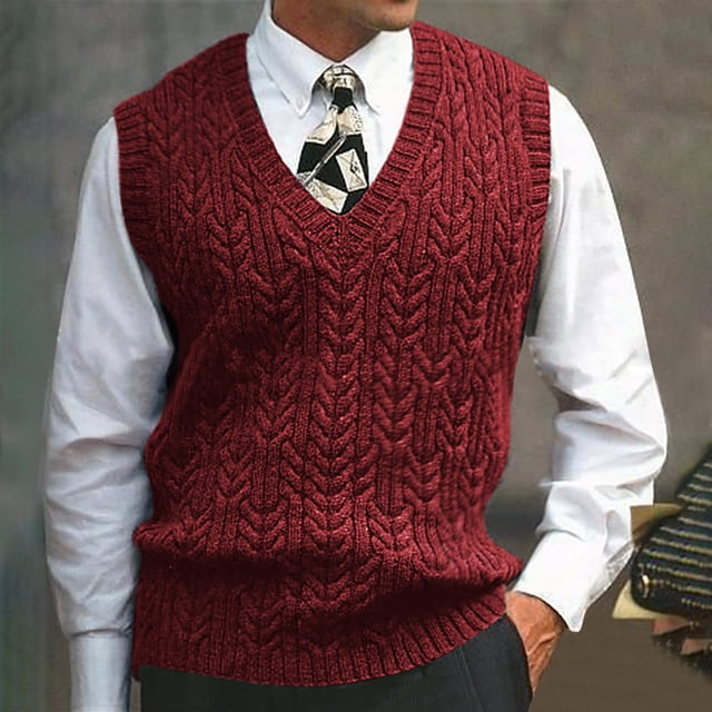 Mode Homme Col en V Hiver Chaud Extérieur Chandail à Manches Longues Tricoté