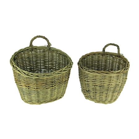 2 Willow Baskets - Set of 2 Nesting Woven Willow Fat Pocket Wall Mounted Wicker Baskets
