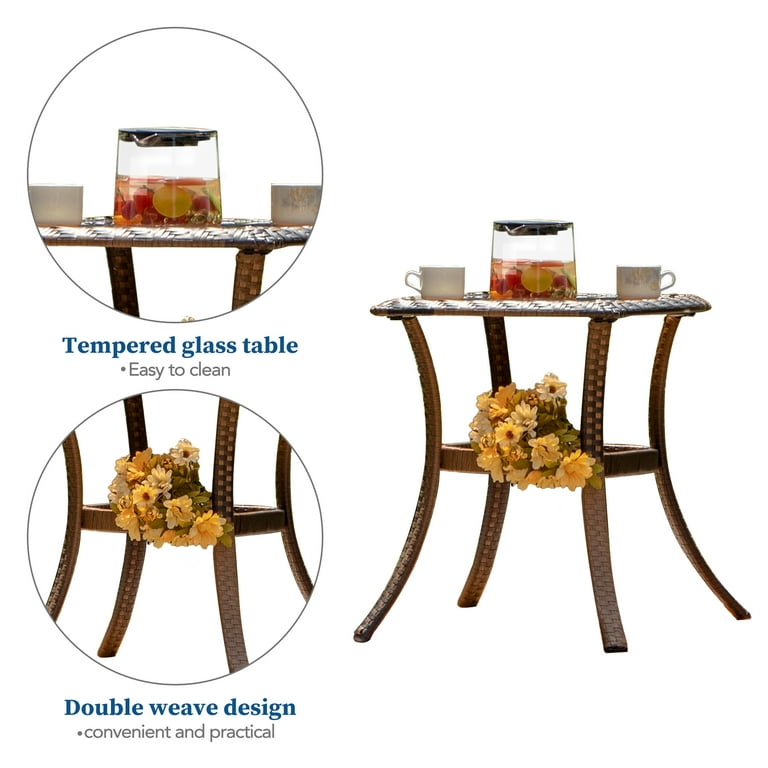 MF Studio Rattan Swivel Rocking Chairs 3 PC Patio Conversation Set, Outdoor  Bistro Set Lawn Garden with 2 Cushioned Chairs & 1 Side Table