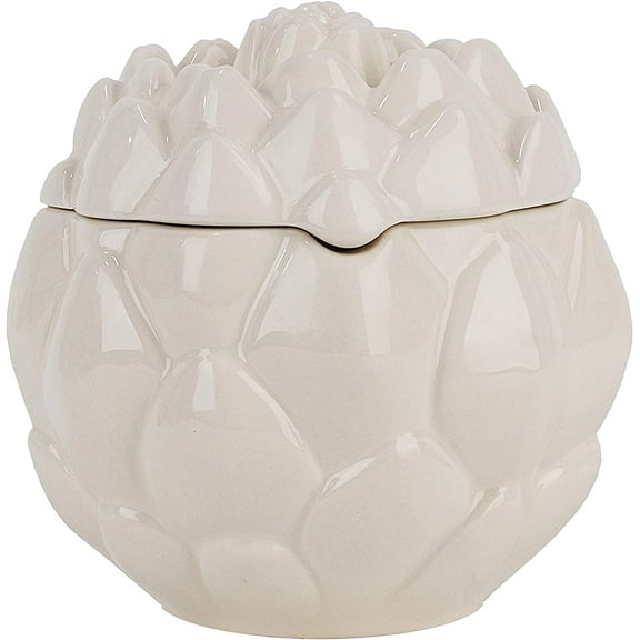 Servette Home Ceramic Artichoke Large Sugar Bowl Condiment Jar with Lid - White