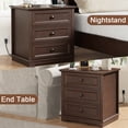 thumbnail image 2 of PLAMLE End Table for Living Room with 3 Drawers Storage Retro End Table Table with Charging Station Wooden Nightstand side End Table for Bedroom, 2 of 7