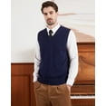 thumbnail image 3 of Kallspin Men's Vest Sweater Wool Blend Lightweight V Neck Sleeveless Pullover(Navy Blue,Small), 3 of 10