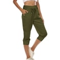 thumbnail image 3 of Owordtank Capri Pants for Women High Waisted Drawstring Joggers Stretch Lightweight Casual Hiking Pant Capri with Pockets, 3 of 8