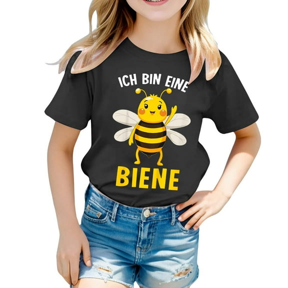 Toddler Girls Tshirts Cute Cartoon Bee Print Short Sleeve Round Neck Top Kids Girls Loose Casual Lightweight Summer Wear Tees,2 -3 Years
