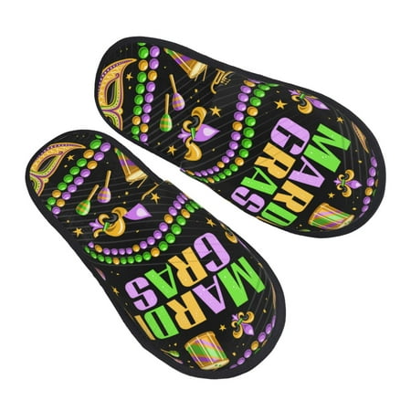 

Bingfone Mardi Gras3 House Slippers For Women Men With Soft Rubber Sole Slip On For Indoor/Outdoor-Large