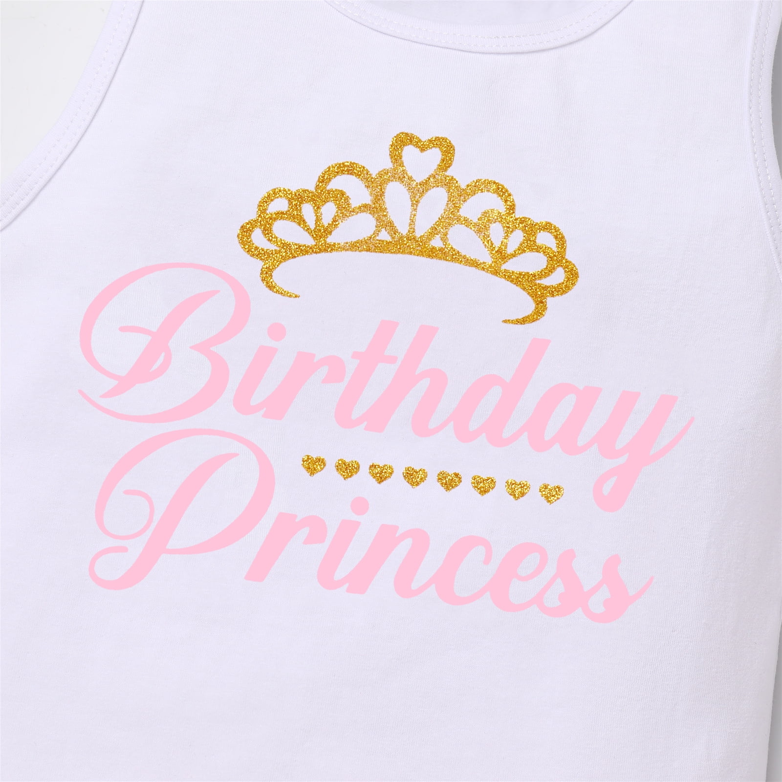 IBTOM CASTLE Toddler Baby Girls Princess Birthday Outfits Sleeveless Printed Vest Tops+Tulle Tutu Dress+Flower Crown Party Clothes 4-5 Years Pink