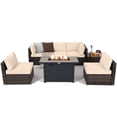thumbnail image 2 of Gymax Ensemble de Mobilier de Patio en Rotin 7 Pcs Housse de Table à Foyer Coussin Beige, 2 of 10