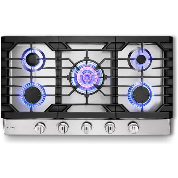 FOTILE Tri-Ring Series 36 Inch Pro Gas Cooktop with 57K total BTU on 5 Burners