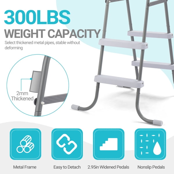 Alvantor Double-Sided 2-Step Ladder for Above Ground Pools, 300 lb Capacity, White & Gray